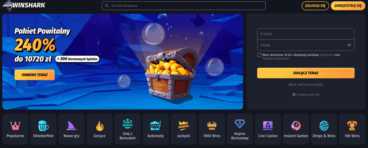 Winshark bonus powitalny